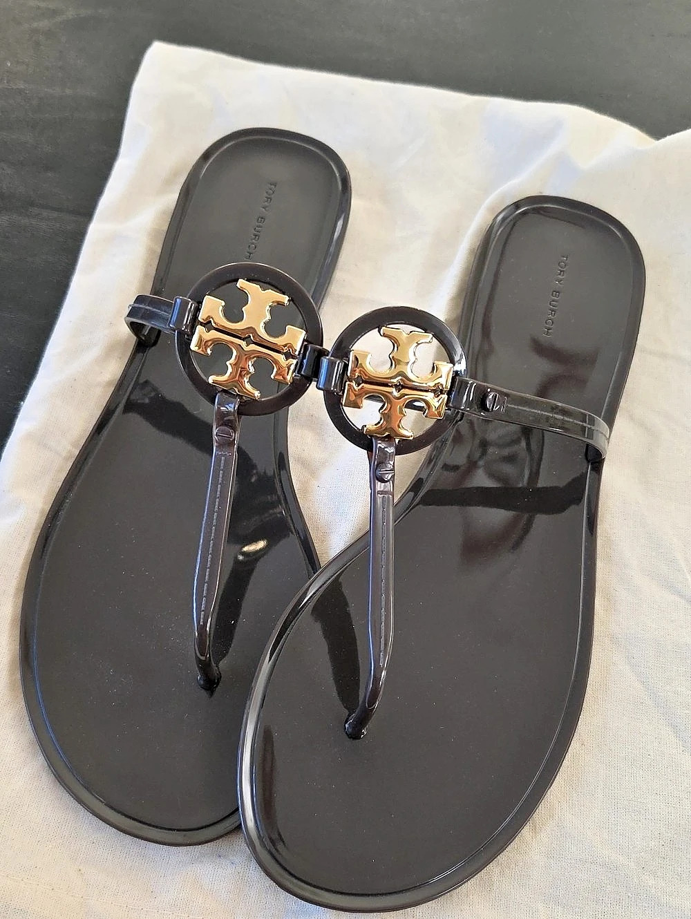 Tory Burch Miller Jelly Sandal Chocolate & Gold US 12 NEW